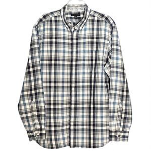 Banana Republic Classic Button Down Shirt XL Blue Plaid Linen Cotton Long Sleeve